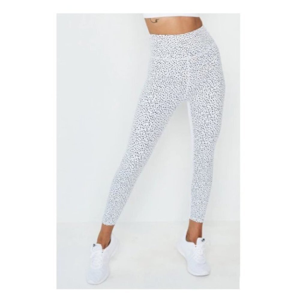 ALLFENIX Montana 7/8  Leggings White with‎ Black Scatter Dot Pattern Size Small